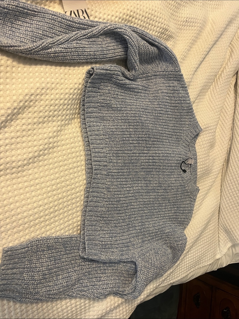 Garage Light Blue Ribbed Crewneck cropped Sweater